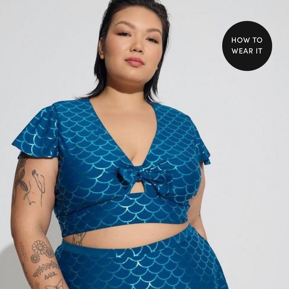 New! Set! Torrid 3 Mermaid Swim Bathing Suit Top Bottom Pockets Skirt Shorts 3X - Picture 3 of 7